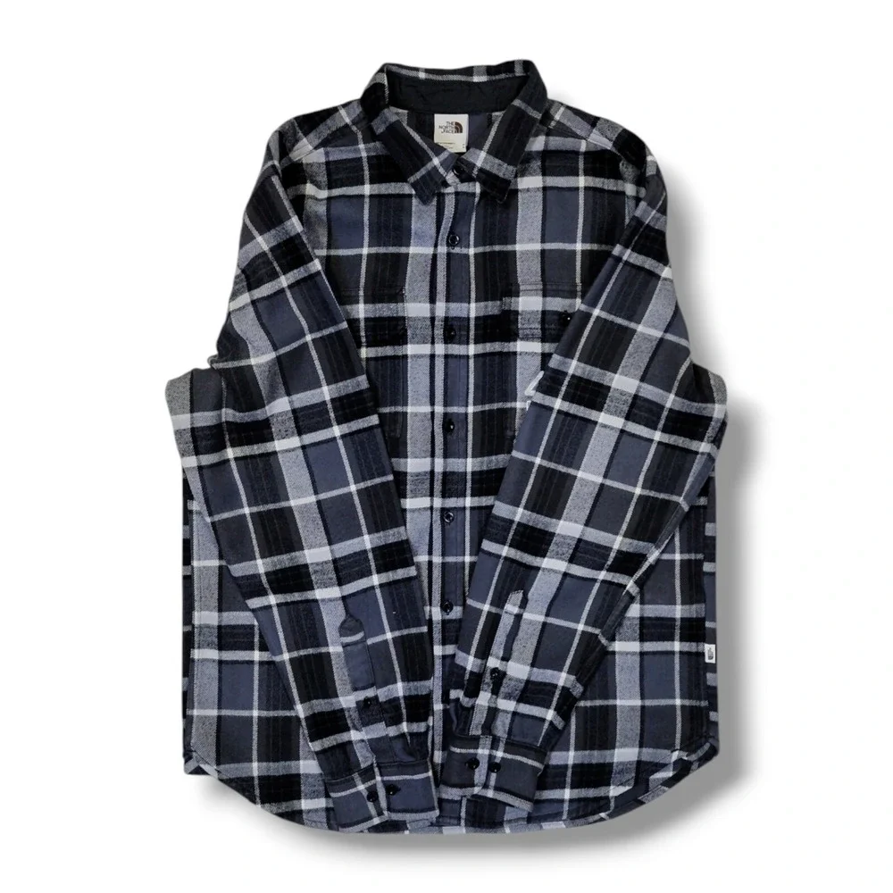 The North Face Gray Black White Plaid Long Sleeve Flannel Shirt Men's‎ M